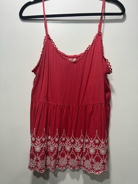 Maurices coral red Spaghetti Strap Embroidered Camisole